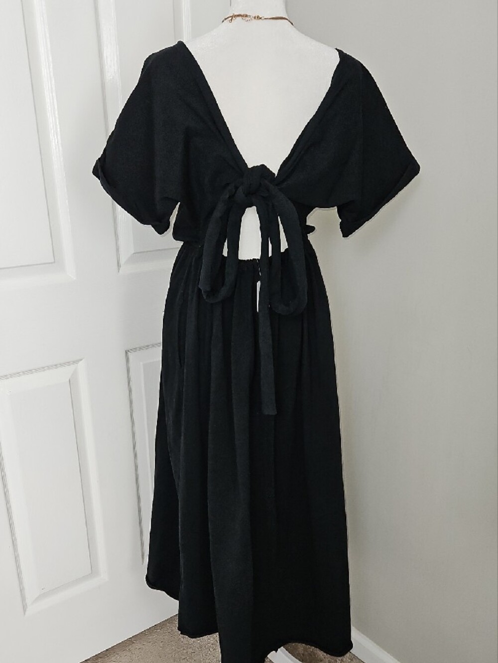 NWT FP Beach Sorrento Black Cotton Tie Back Midi Dress Short Sleeve XS - Picture 5 of 13